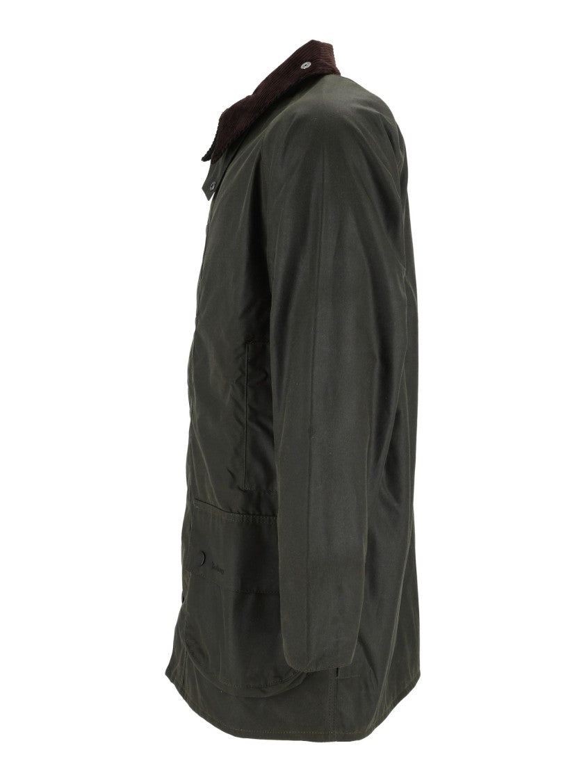 Barbour Beaufort Waxed Cotton Jacket With Corduroy Collar And Robust Design