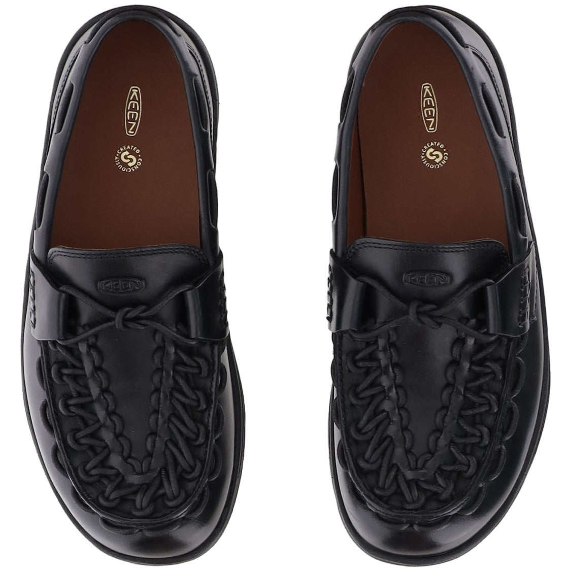 Keen Black Moccasin-Style Braided Leather Flats