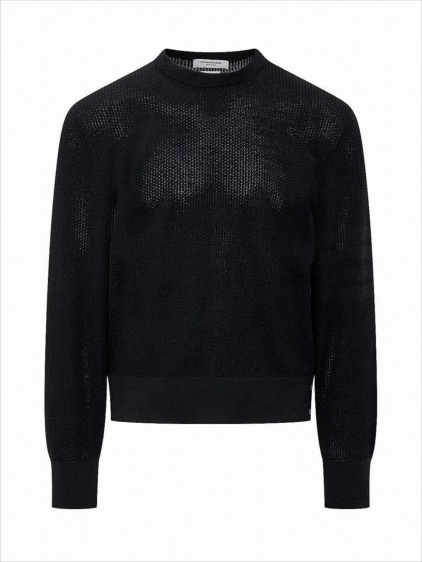 Thom Browne Black Structured Knit Sweater With Buttoned Cuffs