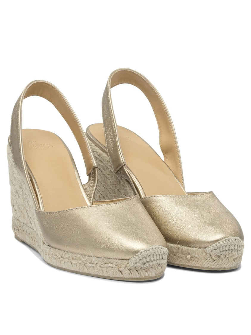 Castaner Metallic Leather Espadrilles With Braided Jute Wedge