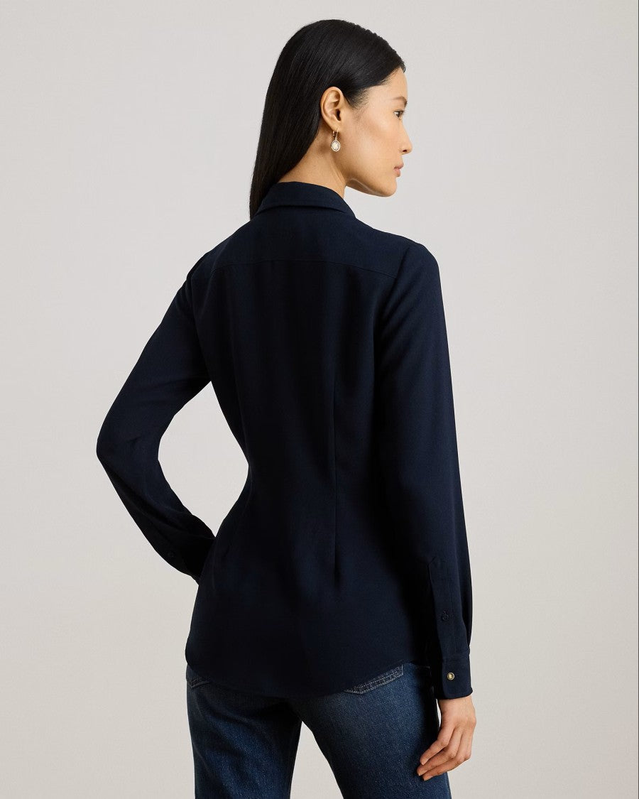 Lauren Ralph Lauren Navy Blue Kreshay Recycled Blouse Shirt