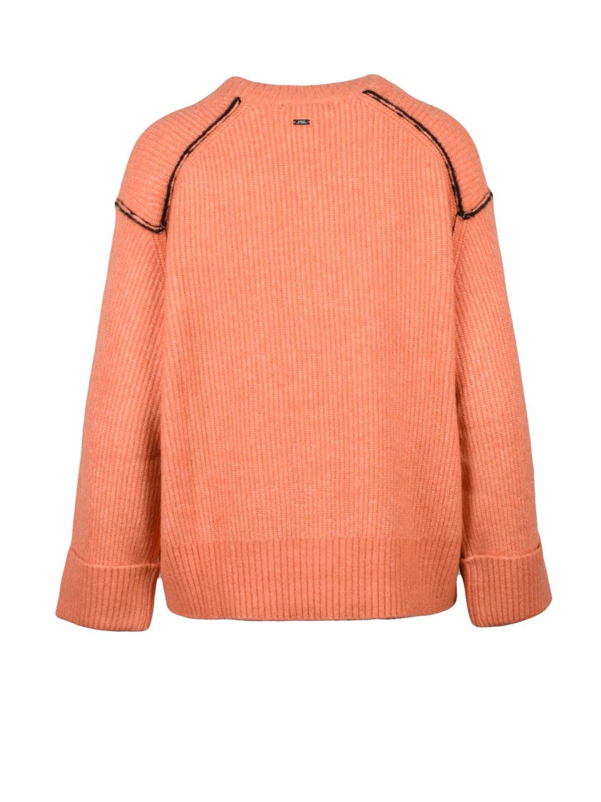 Armani Exchange Ribbed Knit Sweater With Contrasting Stitching