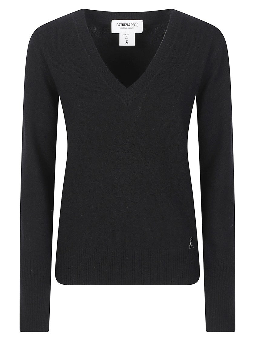 Patrizia Pepe Deep V-Neck Cashmere Ribbed Sweater