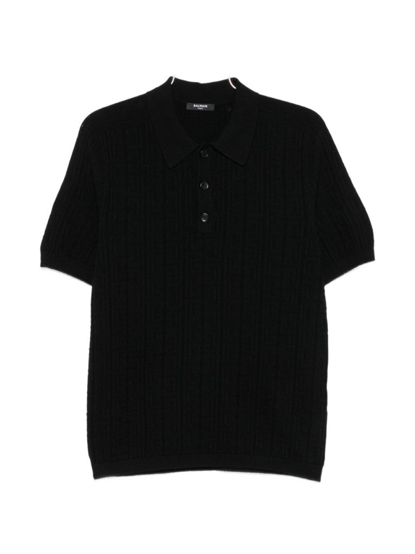 Balmain Ribbed Knit Polo Shirt With Button Placket