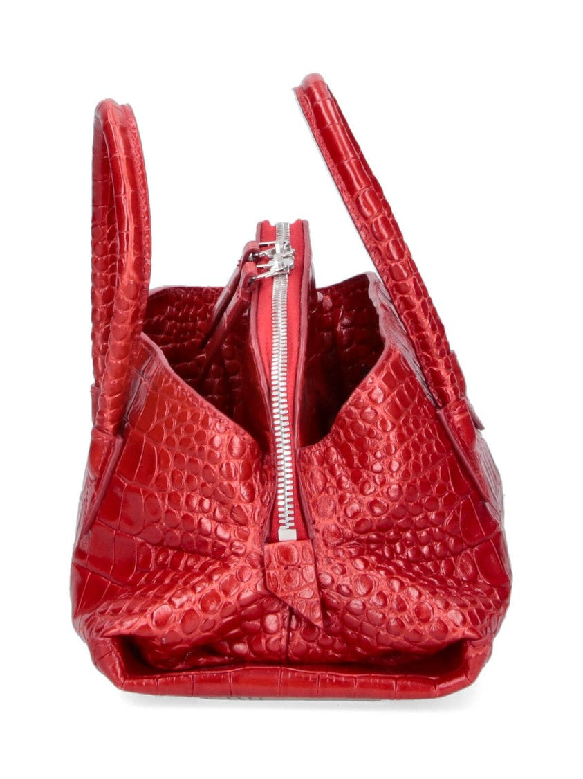 The Attico Crocodile-Embossed Red Handbag With Versatile Straps