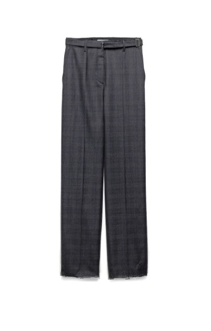 Prada Tailored Wide-Leg Trousers With Classic Plaid Pattern