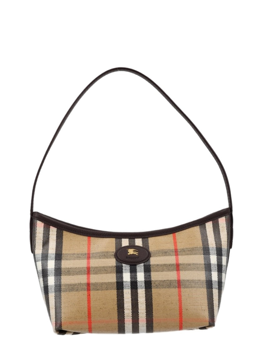 Burberry Rectangular Beige Handbag With Classic Check Pattern And Dark Brown Trim