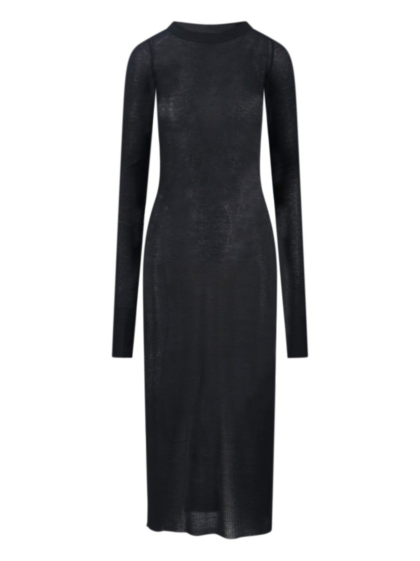 Rick Owens Black Viscose And Silk Midi Dress