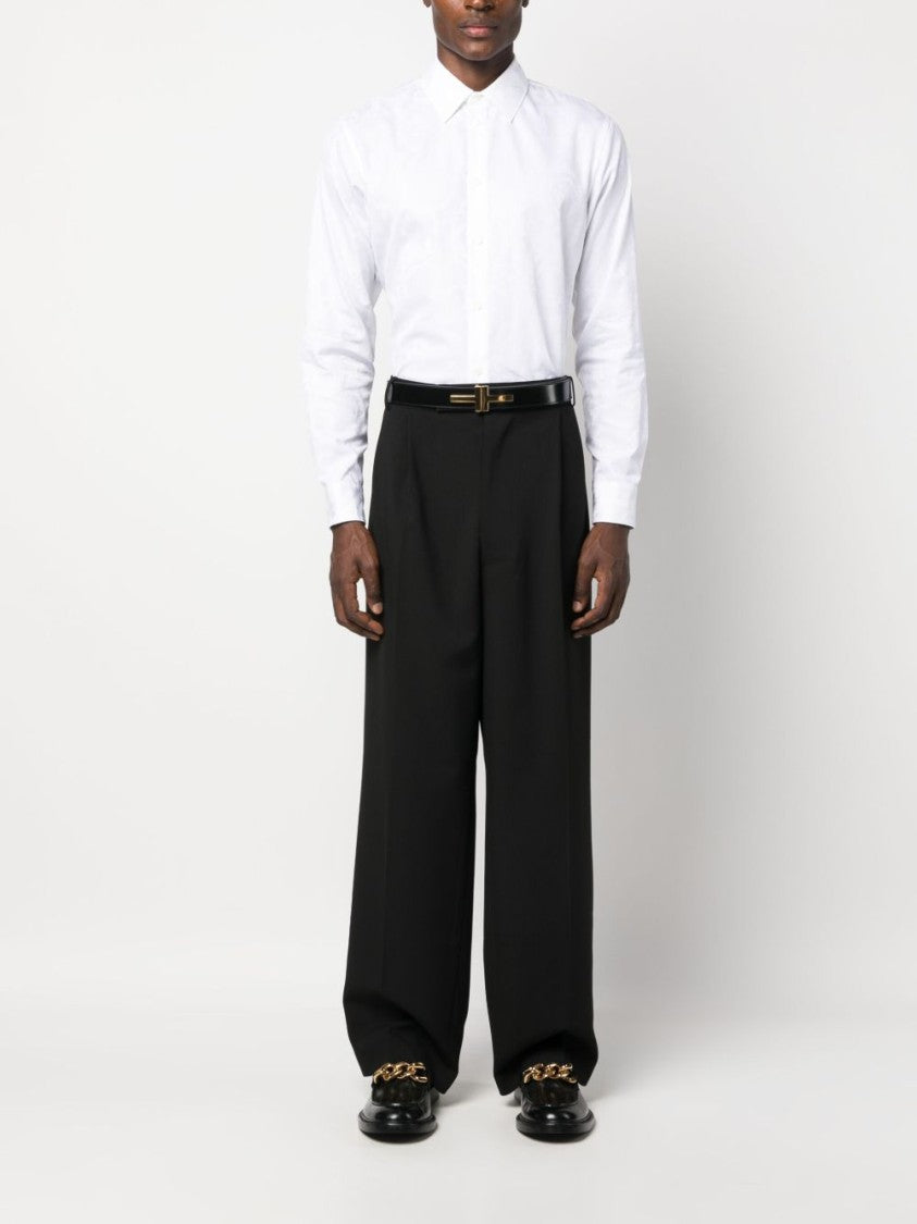 Versace Full Jacquard White Cotton Long-Sleeve Shirt