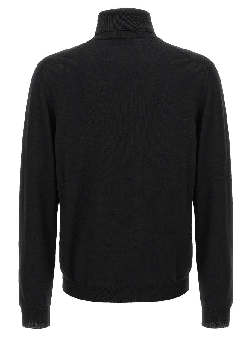 Zanone Fitted Black Wool Turtleneck Sweater With Long Cuffed Sleeves