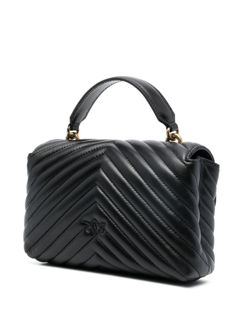 Pinko Black Calf Leather Chevron Handbag