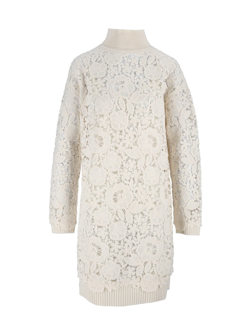 Ermanno Scervino Long-Sleeve Floral Lace Overlay Midi Dress