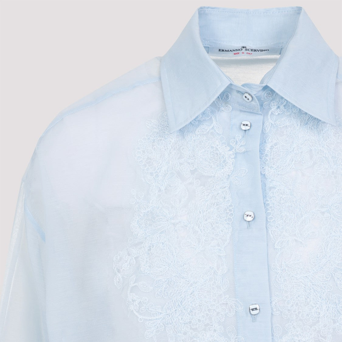 Ermanno Scervino Cropped Light Blue Organza Cotton And Silk Shirt