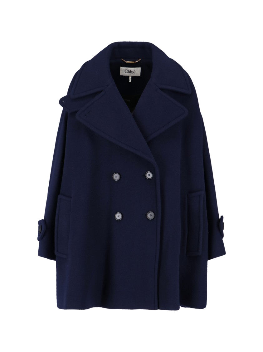 Chloé Double-Breasted Coat – Navy Blue