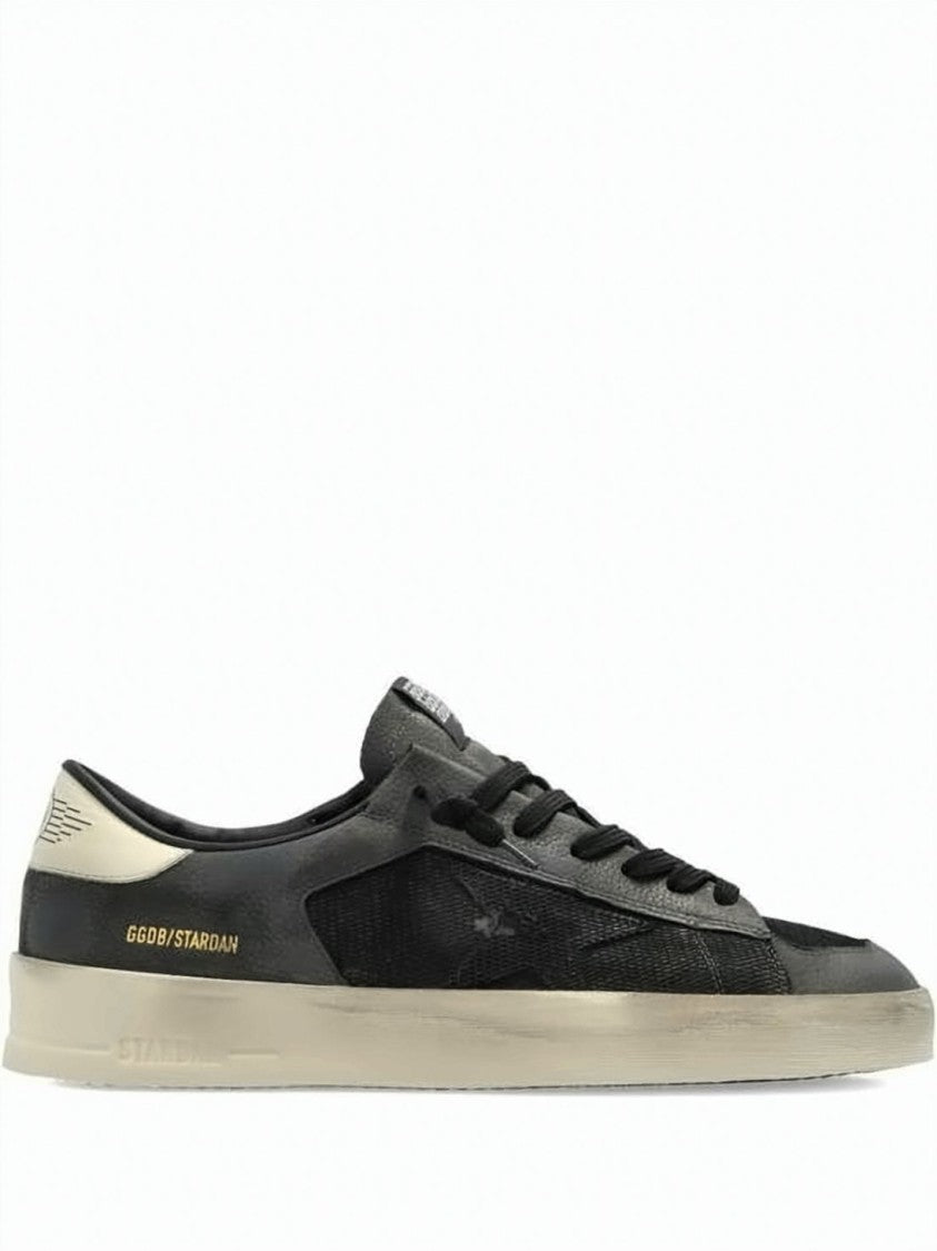 Golden Goose Distressed Black Leather And Mesh Low-Top Sneakers