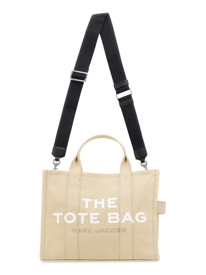 Marc Jacobs Structured Beige Tote With Adjustable Strap And Bold Branding