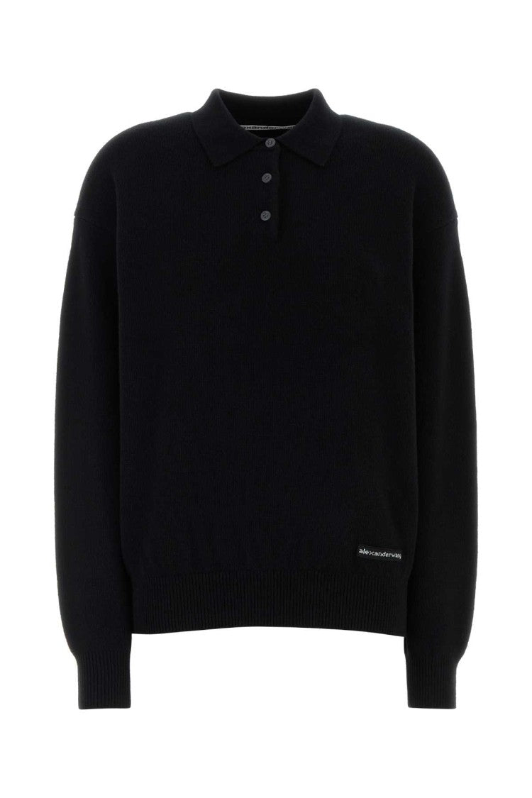 Alexander Wang Black Stretch Wool Blend Polo Shirt