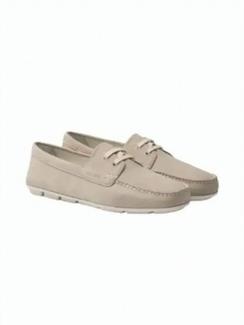 Prada Soft Suede Loafers With Moccasin Toe And Lace-Up Detail