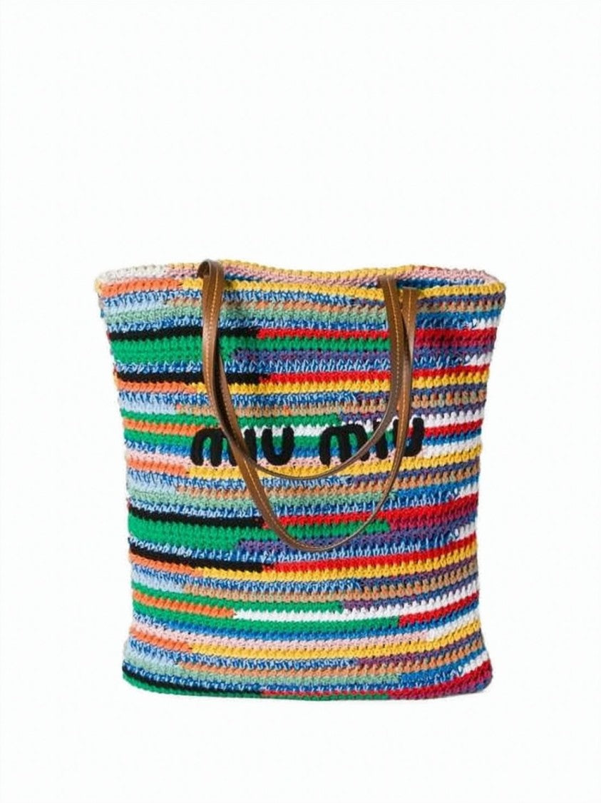 Miu Miu Colorful Striped Crochet Shoulder Bag