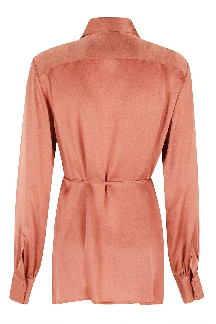 Semi Couture Orange Juana Side-Slit Long-Sleeve Acetate-Blend Shirt