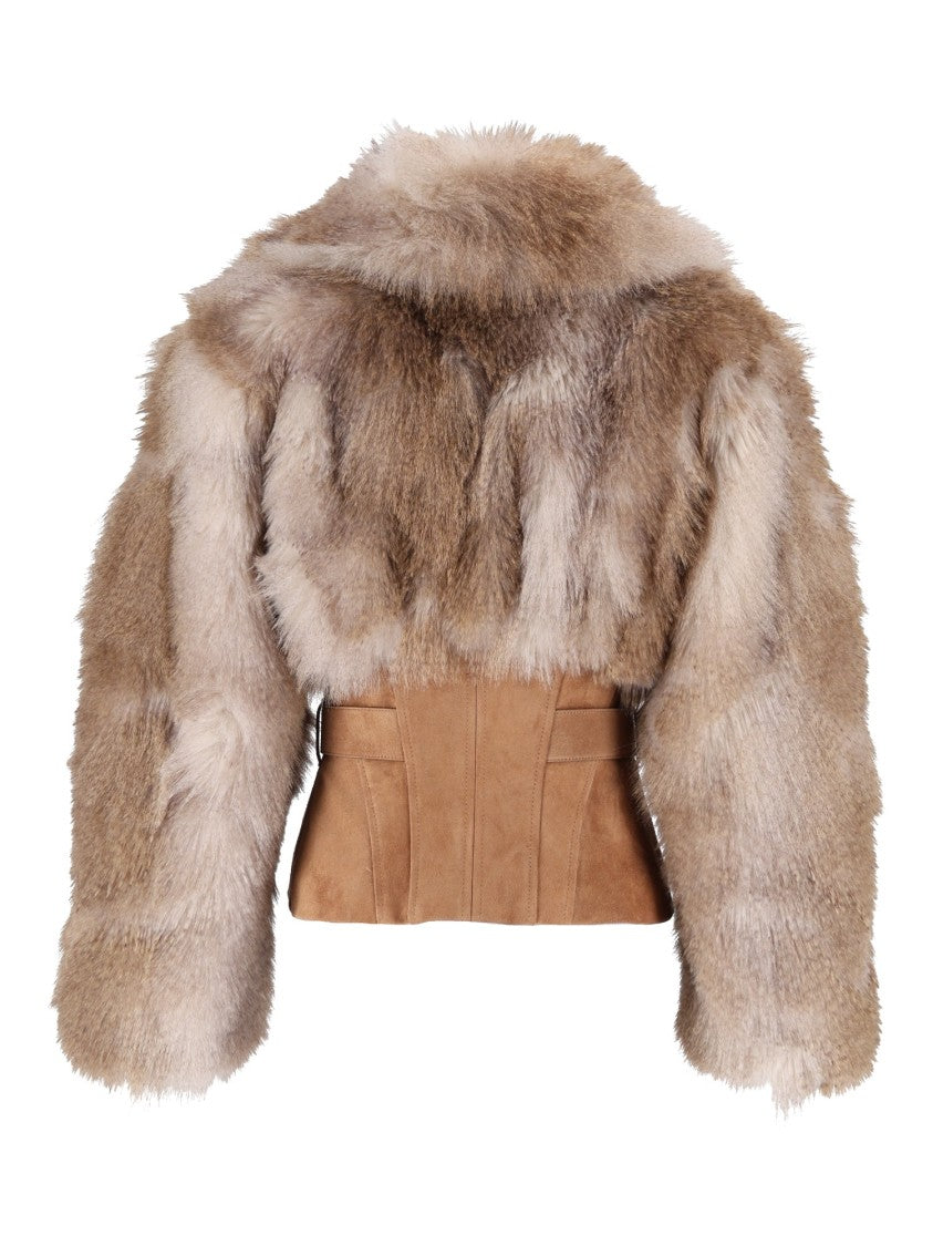 Elisabetta Franchi Cropped Textured Fur-Like Suede Belt Jacket