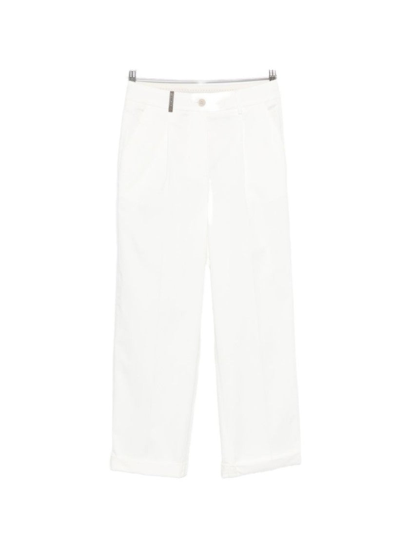Peserico Cropped White Straight-Leg Trousers With High Waist And Buttoned Flap Pockets