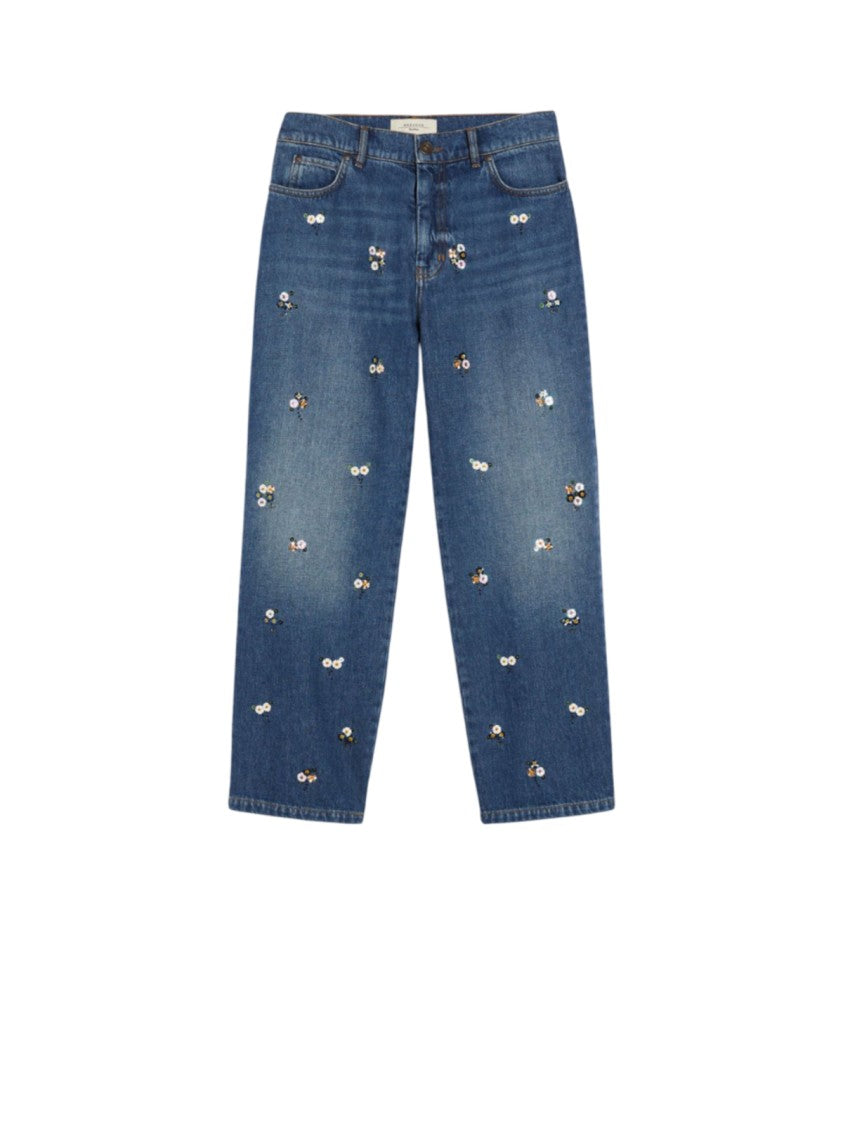 Max Mara Straight Denim Jeans With Floral Embroidery