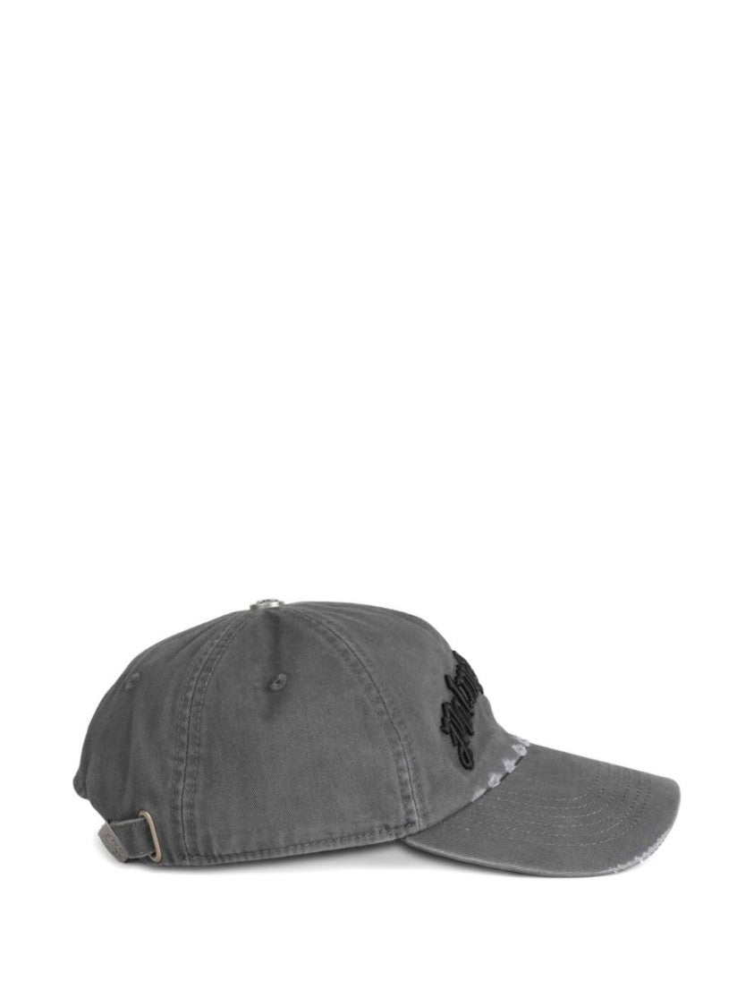 Palm Angels Washed Gray Cotton Cap With Gothic Embroidery