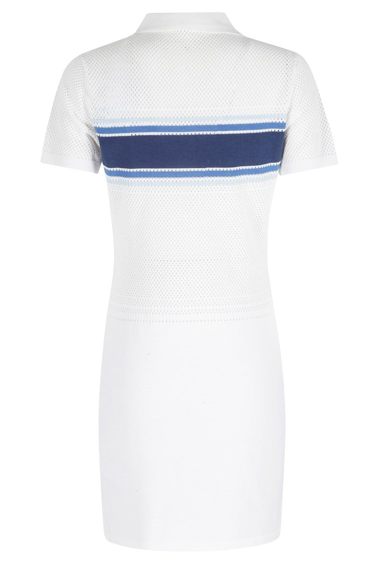Casablanca White Mesh Stripe Jacquard Zip-Collar Cotton Mini Dress