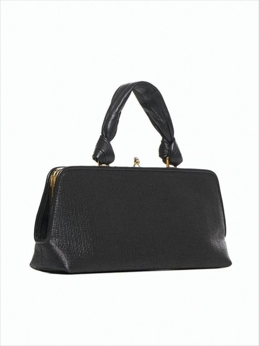 Jil Sander Textured Black Tote Bag With Gold-Tone Clasp