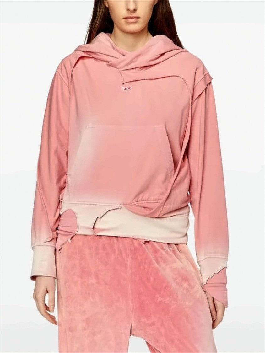 Diesel Distressed Pink Hoodie With Relaxed Fit