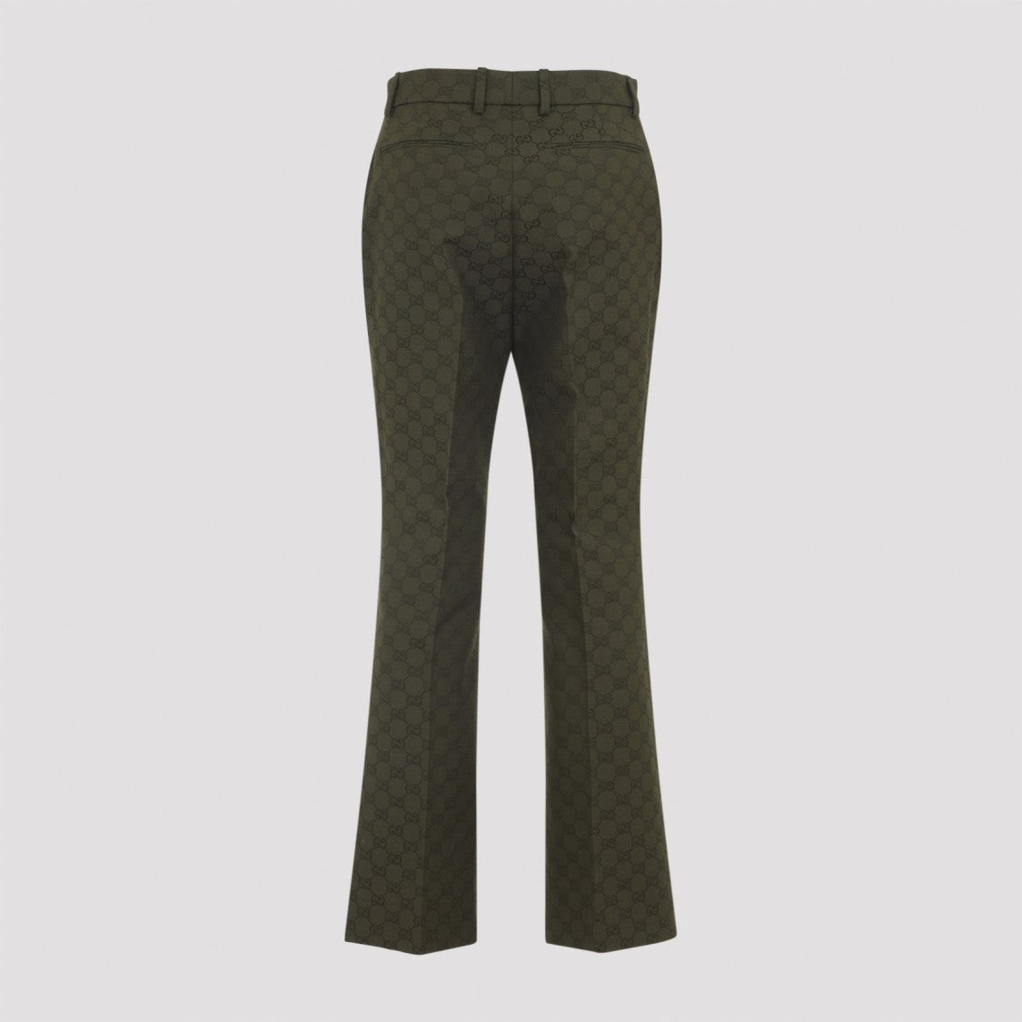Gucci Mid Waist Green Gg Canvas Pants With Straight Leg Design