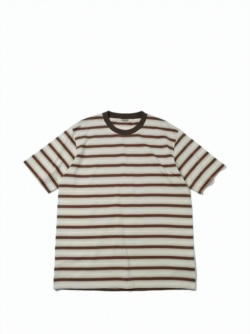 Auralee Horizontal Striped Short-Sleeved T-Shirt With Ribbed Collar