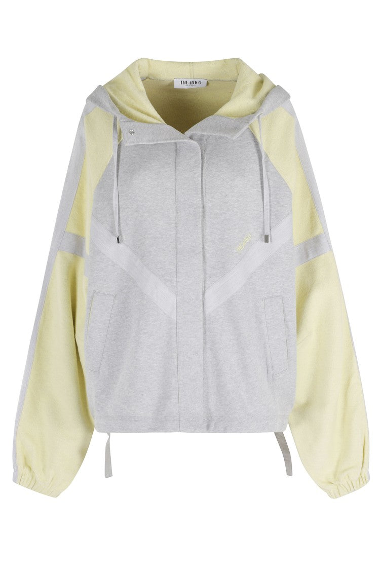 The Attico Gray Yellow Hooded Oversized Cotton Sweatshirt