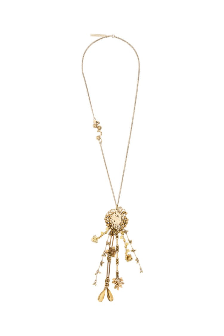 Dries Van Noten Silver Ornate Hammered Charm Brass Necklace