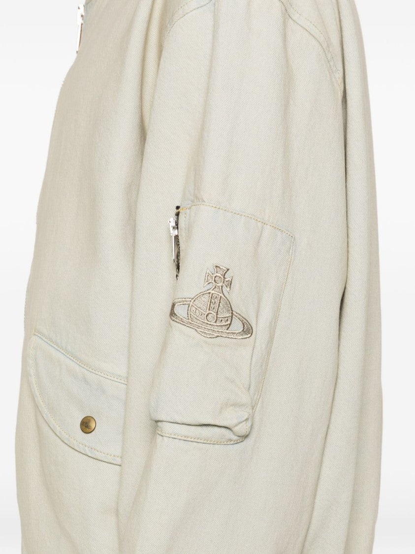 Vivienne Westwood Light Blue Casual Jacket With Ribbed Trim And Functional Pockets