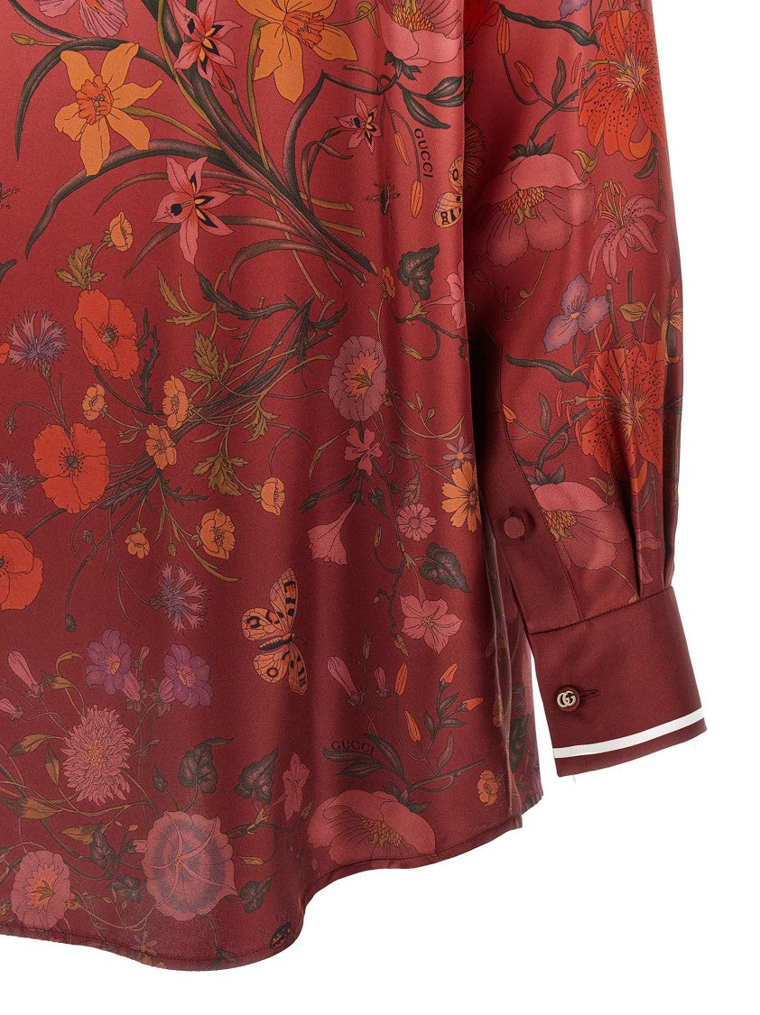Gucci Silk Twill Shirt With Gradient 'Flora' Print