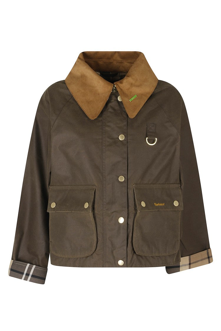 Barbour Green Modern Spey Wax Cropped Corduroy Collar Jacket