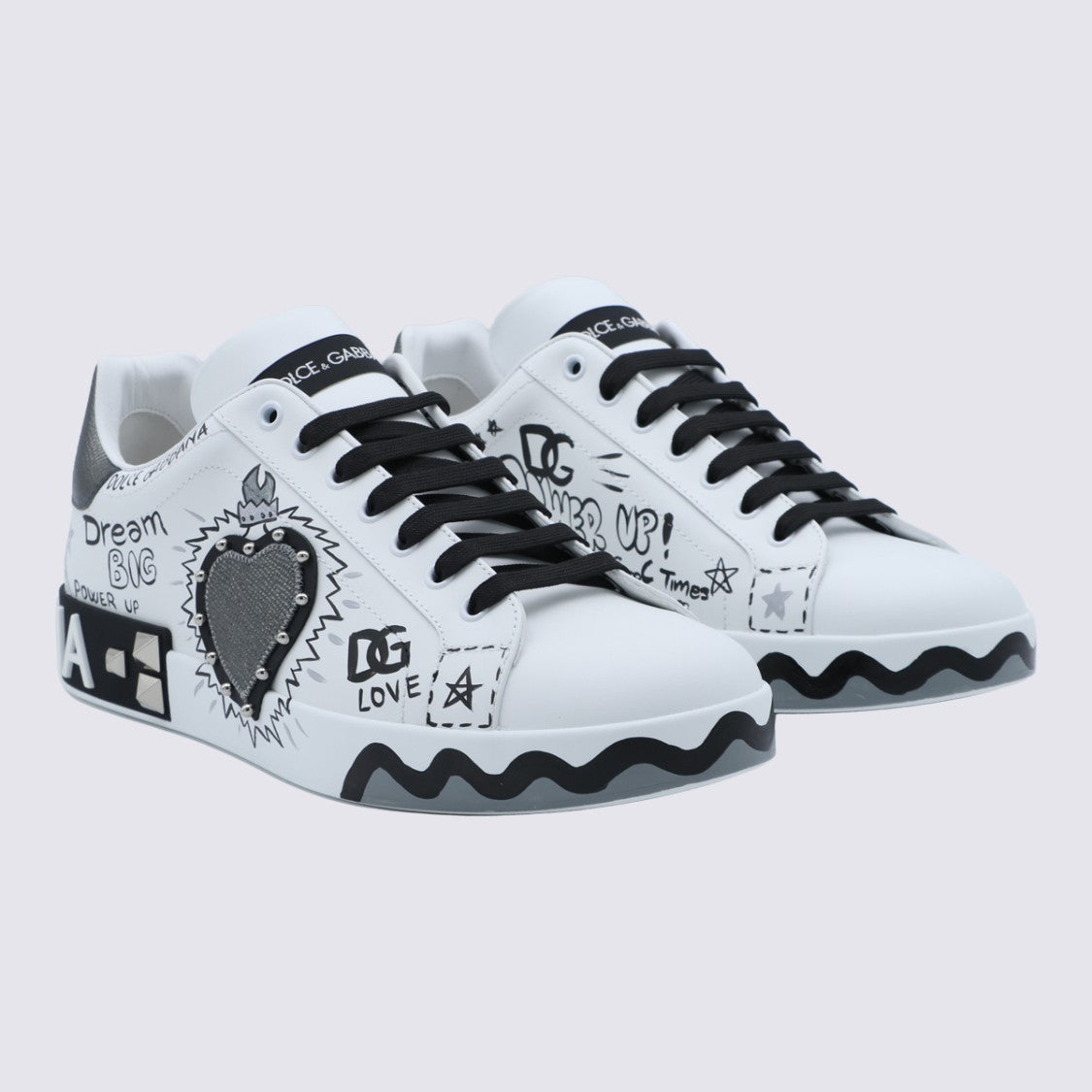 Dolce & Gabbana Graphic-Printed Sneakers With Studded Heart Detail