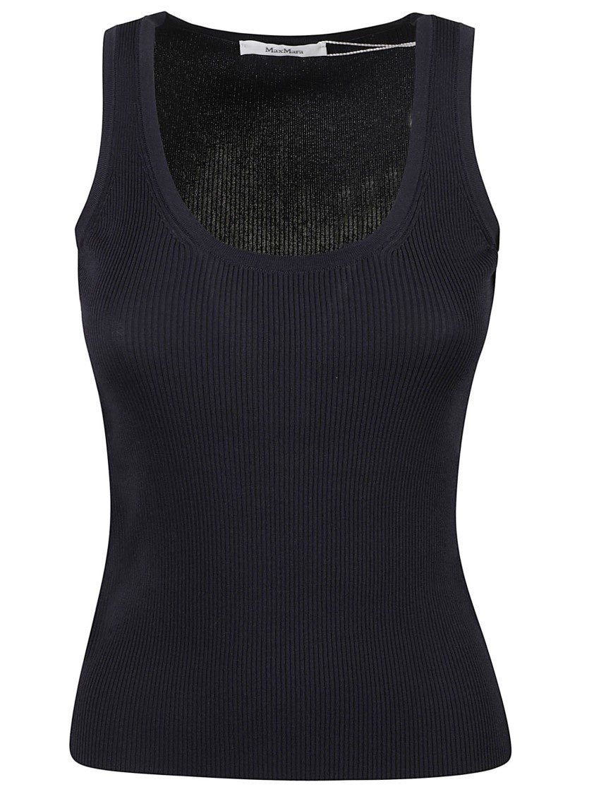 Max Mara Sleeveless Ribbed Knit Top With Scoop Neckline