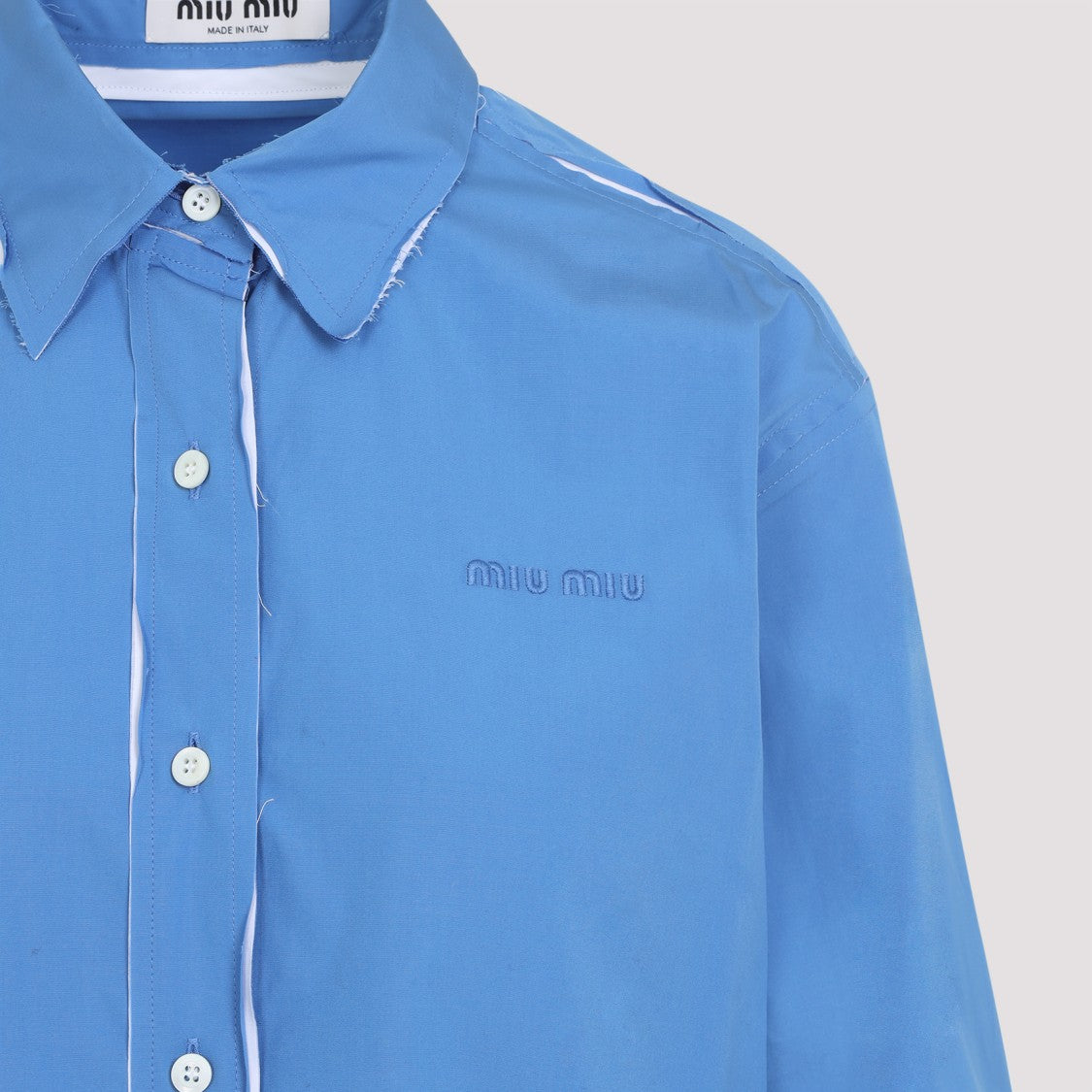 Miu Miu Blue Cotton Shirt With Pointed Collar
