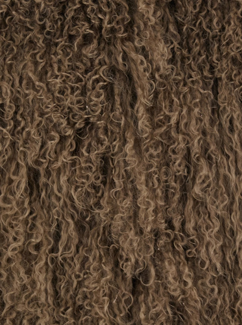 Plain Textured Brown Tibet Fur Short Jacket