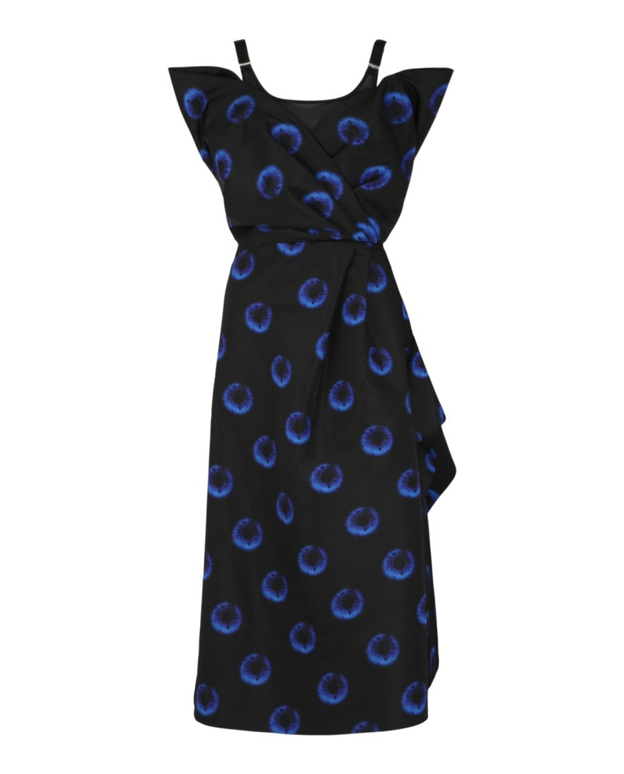 Alexander Mcqueen Eye-Print Draped Illusion Midi Dress