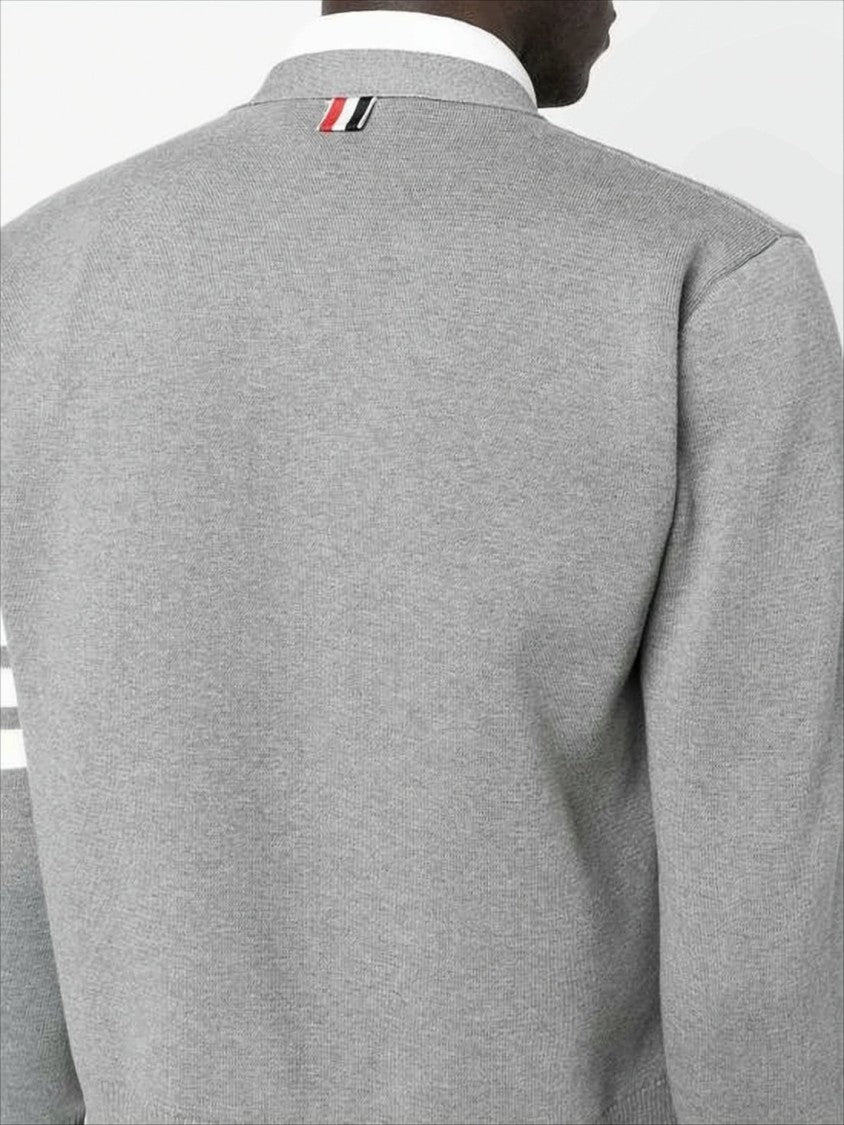 Thom Browne Cropped Grey Cardigan With V-Neckline And Signature Stripes