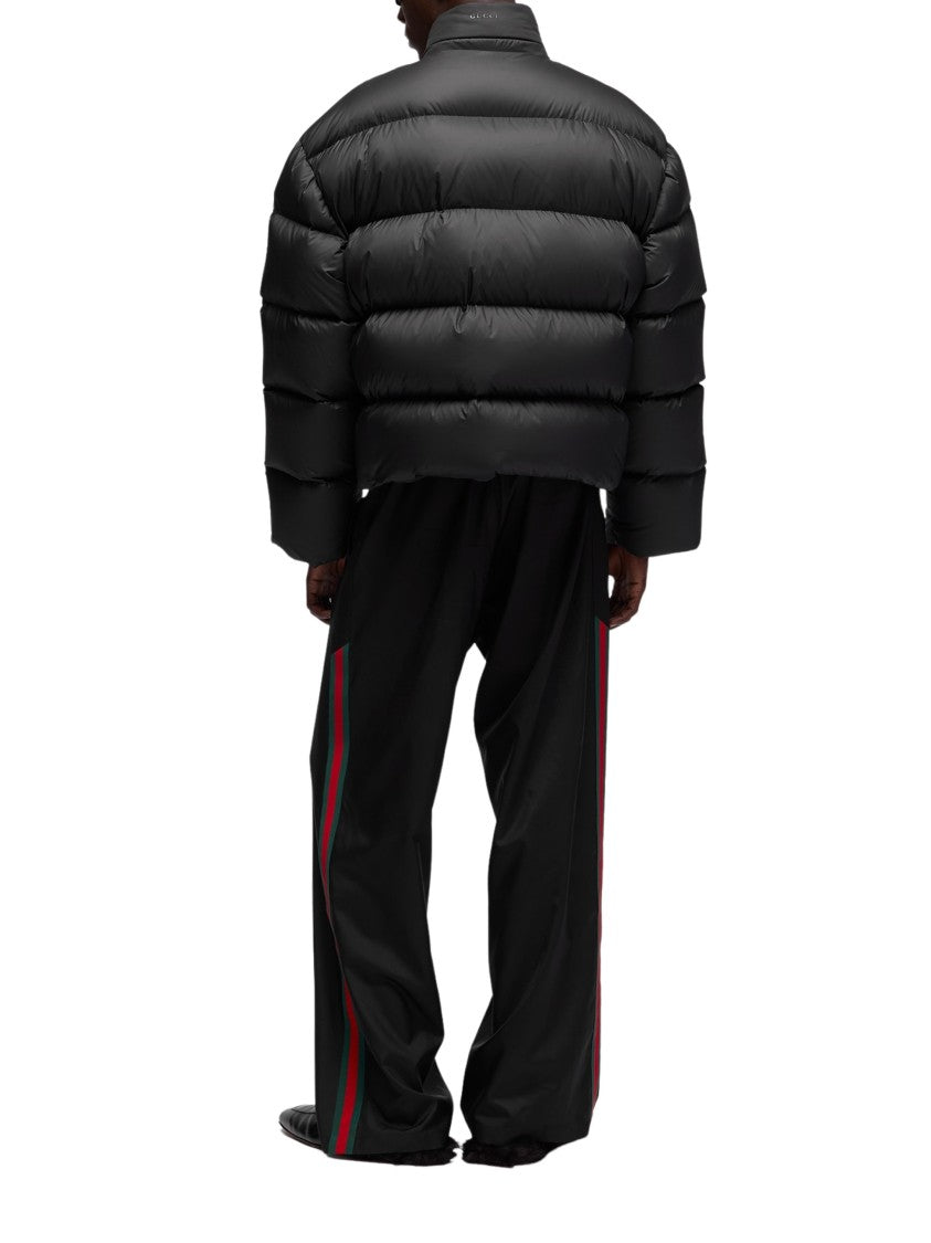 Gucci Oversized Black Padded Zip Jacket With Crest Embroidery