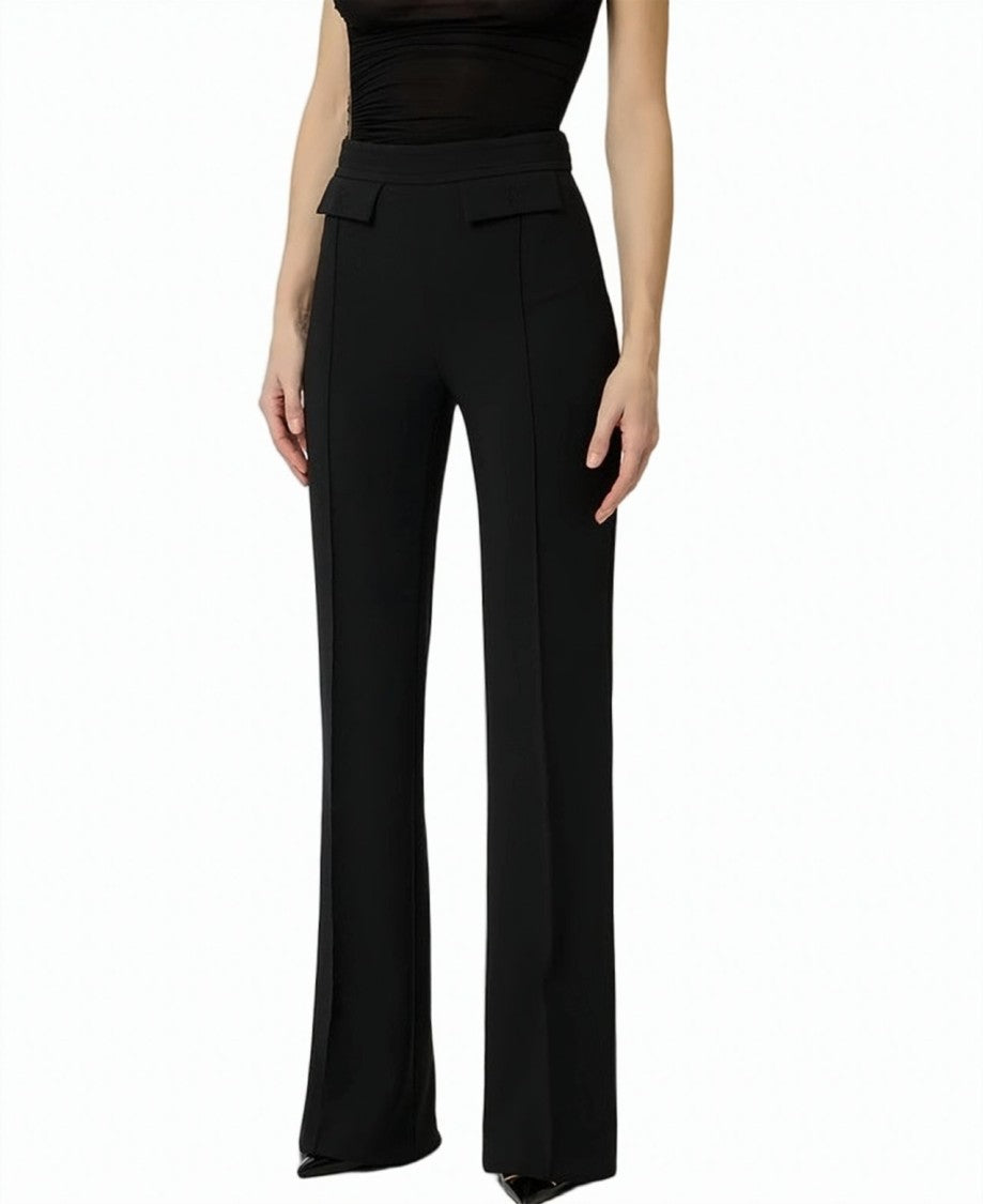 Elisabetta Franchi Double Stretch Crepe Embroidered Logo Trousers