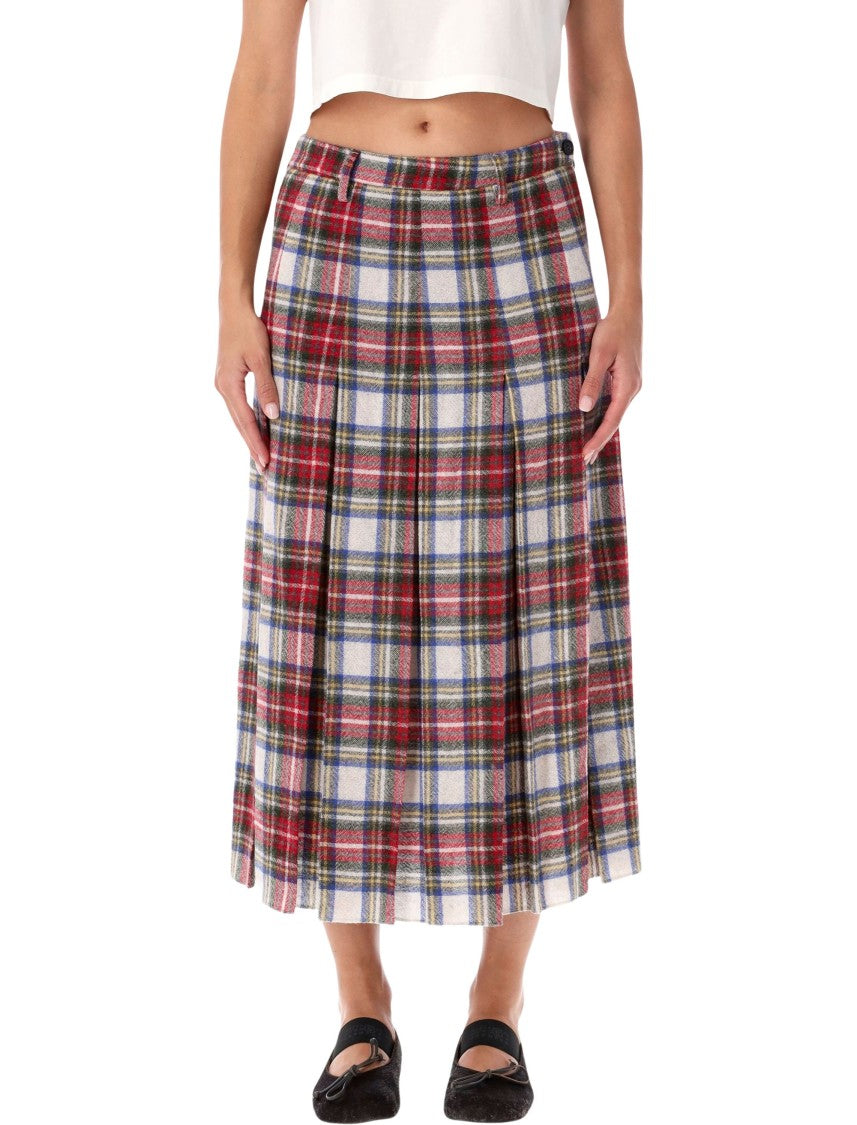 Mm6 By Maison Margiela Pleated Midi Skirt With Multicolor Tartan Pattern