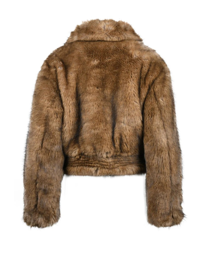 Stand Studio Grey Cropped Faux Fur Polyester Jacket