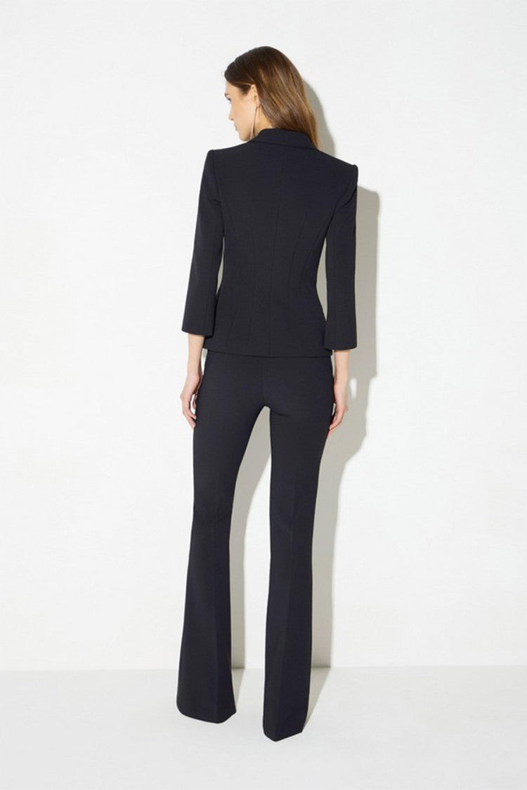 Elisabetta Franchi Black Double-Breasted Gold Buttons Polyester-Blend Blazer