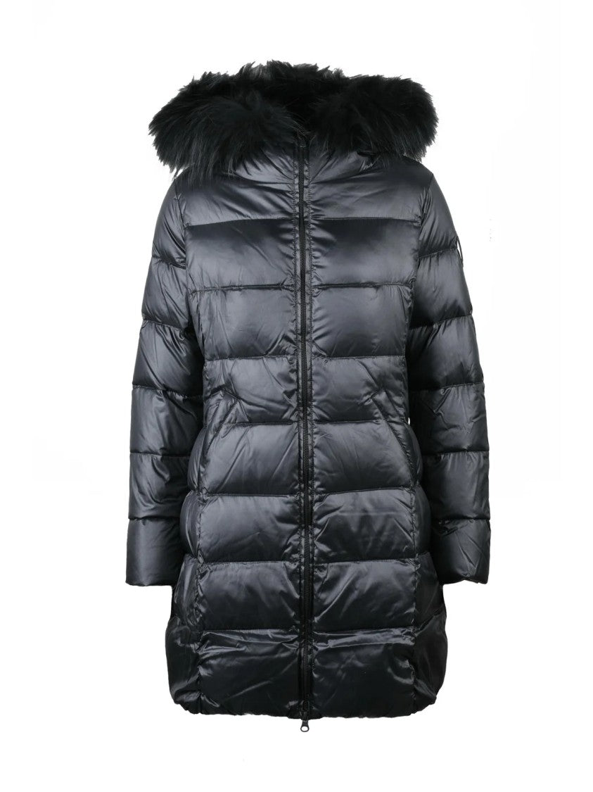 Bomboogie Beige Quilted Nylon Long Down Jacket